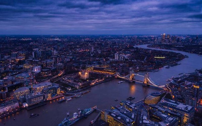 London at dusk with Tower Bridge